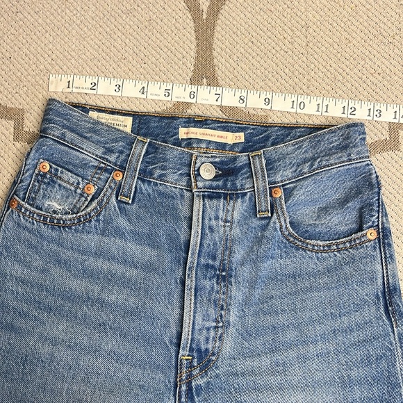 Levi's Ribcage distressed blue Straight Ankle Jeans capital E - Picture 13 of 17